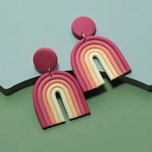Boho Rainbow Arch Dangle Studs - Handmade Earrings